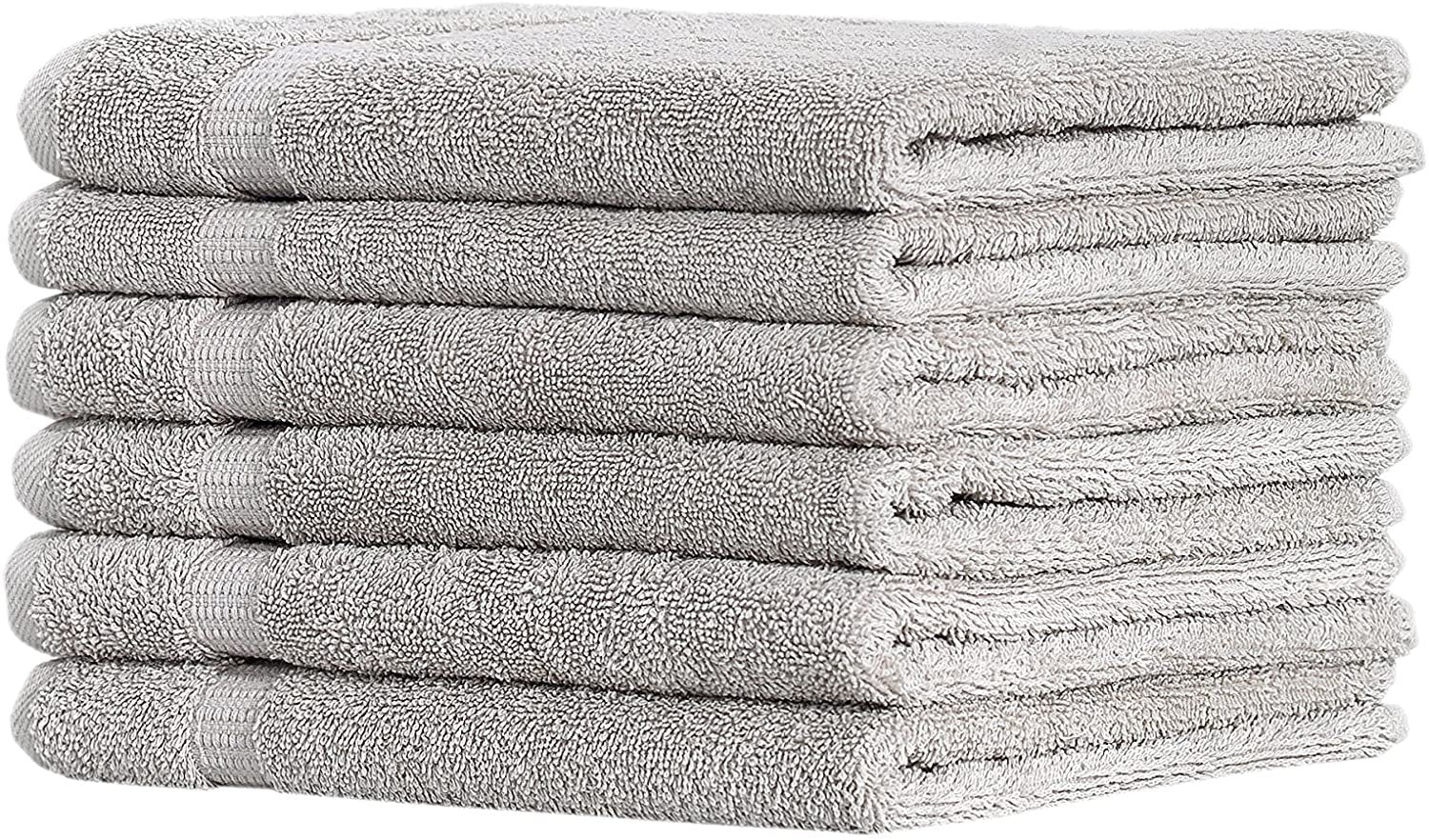 White Classic Luxury 100% Cotton Hand Towels Set of 6 - 16x30 Light-Grey